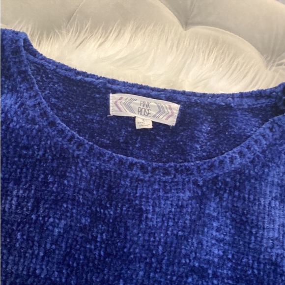 Velour Crewneck Pullover Sweater Blue With Cuff Wrists Sz LG FIRM PRICE! - Picture 2 of 3